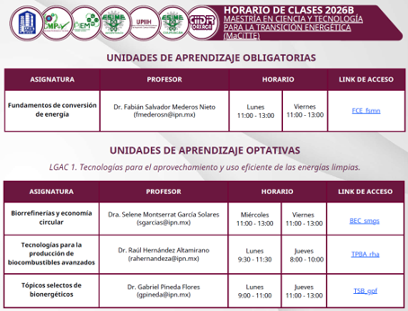 Horarios maestria
